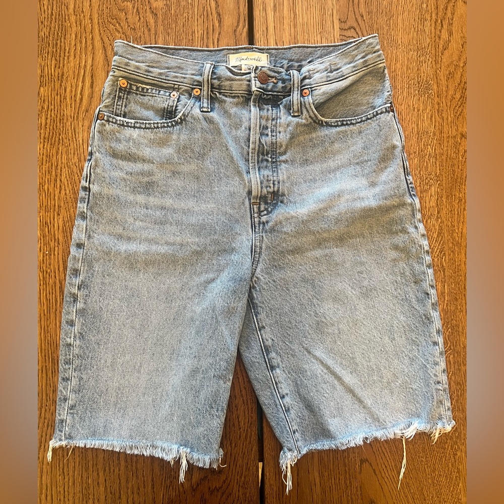 Madewell “High-Rise Long Denim Shorts”, Light Wash, Size: 26 - Good Condition